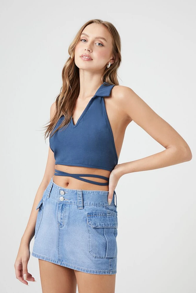 Wraparound Split-Neck Halter Top