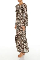 Leopard Mesh Swim Cover-Up Maxi Dress