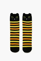 Girls Striped Cat Crew Socks (Kids)