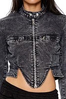Denim Mineral Wash Moto Jacket