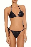 Faux Leather Laced Triangle Bikini Top