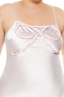 Plus Satin Bow Mini Slip Dress