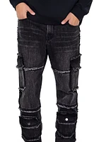 Frayed Slim-Fit Cargo Jeans