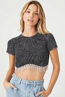 Rhinestone-Fringe Cropped Tee