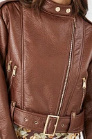 Belted Faux Leather Moto Jacket