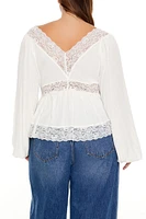 Plus Lace-Trim Flounce Shirt