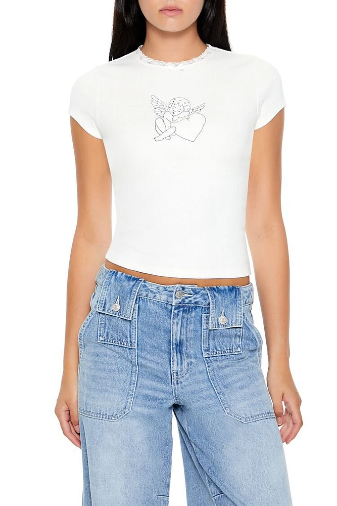 Pointelle Angel Graphic Tee