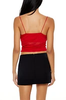 Mesh Rhinestone Cowl Neck Crop Top