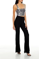 Glitter High-Rise Flare Pants