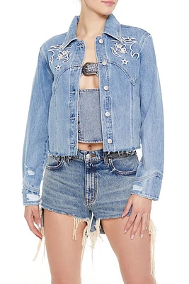 Embroidered Raw-Cut Denim Jacket