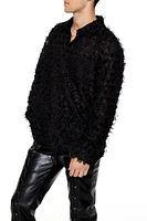 Fuzzy Textured Button-Front Shirt