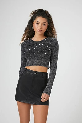 Studded Acid Wash Crop Top