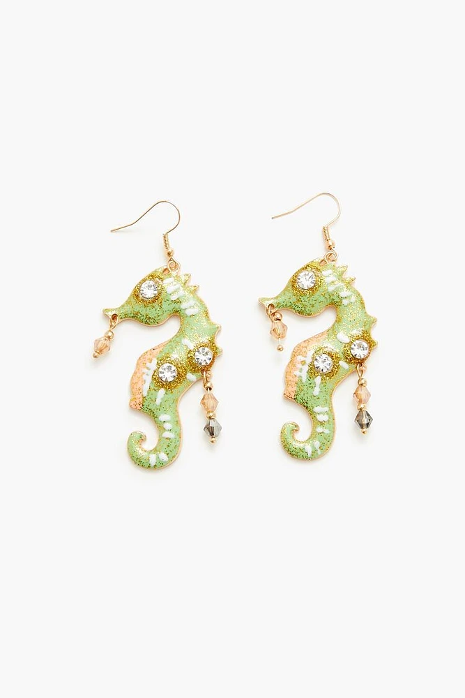 Glitter Seahorse Drop Earrings