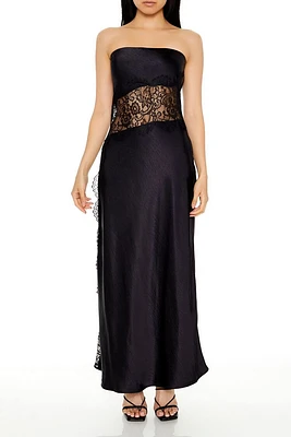 Eyelash Lace Satin Maxi Dress