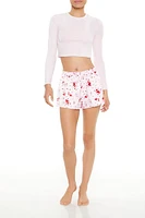 Heart Print Satin Pajama Shorts