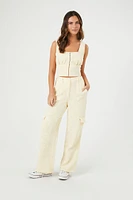 Textured Floral Wide-Leg Cargo Pants