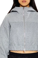 Cropped Funnel-Neck Zip-Up Hoodie