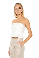 Linen-Blend Flounce Tube Top