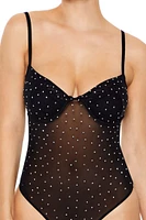 Rhinestone Mesh Thong Bodysuit