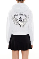 Winged Heart Cropped Zip-Up Hoodie