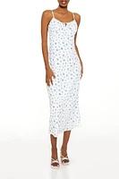 Ribbon-Trim Floral Midi Dress