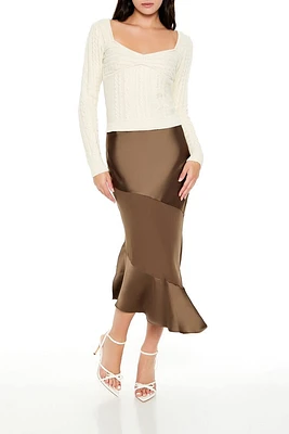 Satin Flounce Midi Skirt