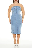 Plus Heart Denim Tube Midi Dress