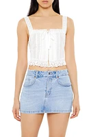 Pintucked Crochet Lace Crop Top