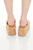 Striped Cork Platform Wedges