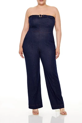 Plus Strapless Denim Jumpsuit