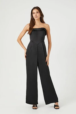 Satin Foldover Strapless Jumpsuit