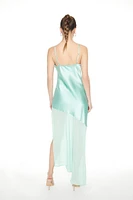 Satin Flounce-Hem Maxi Dress