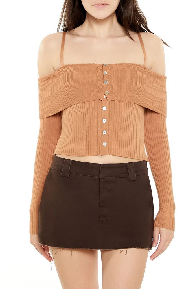 Open-Shoulder Sweater-Knit Crop Top