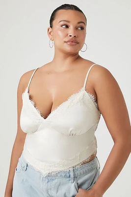 Plus Satin Lace-Trim Cami