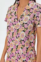 Pleated Floral Print Shirt