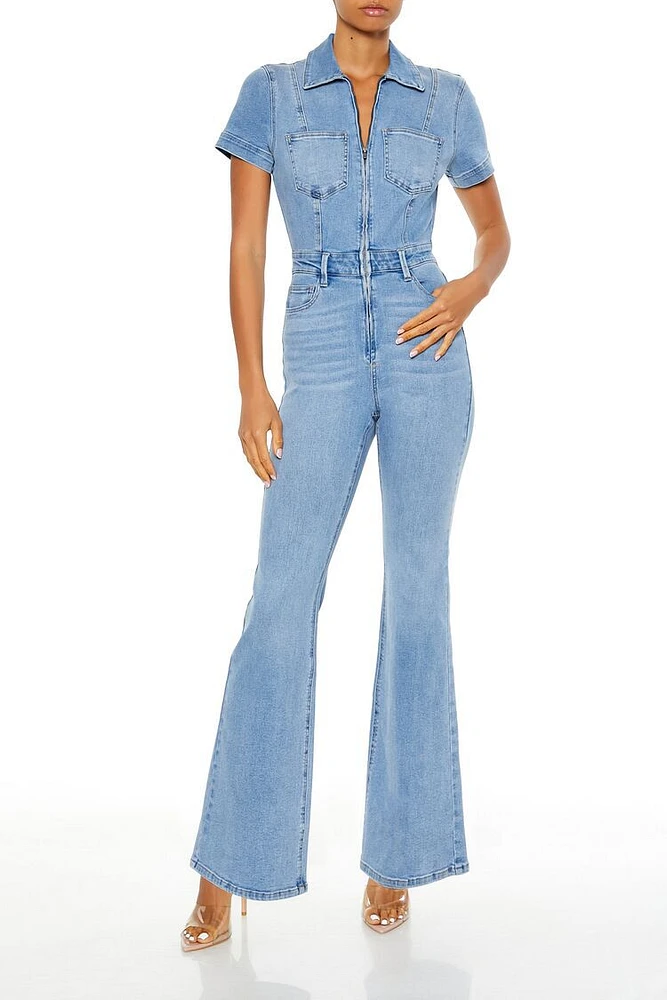 Denim Zip-Up Flare Jumpsuit