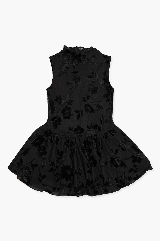 Girls Flocked Floral Dress (Kids)