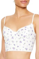 Lace-Trim Rose Print Corset Bra