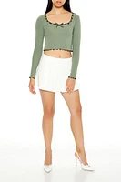 Ribbon-Trim Bow Crop Top