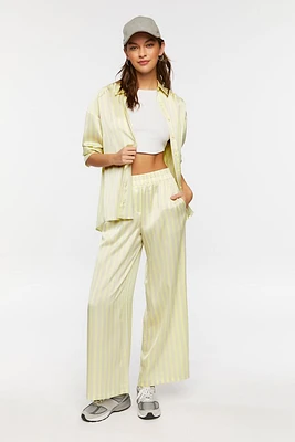 Satin Striped Wide-Leg Pants