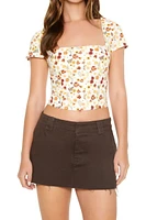 Floral Print Cutout Crop Top