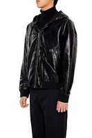 Hooded Faux Leather Bomber Jacket