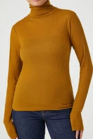 Sheer Ribbed Knit Turtleneck Top