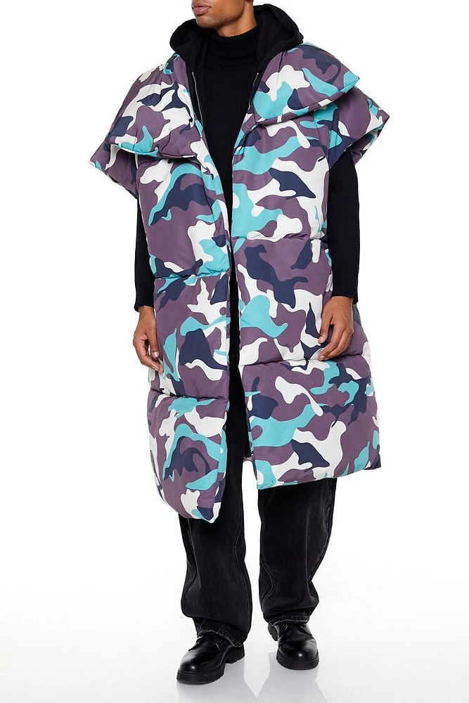 Camo Print Longline Puffer Vest