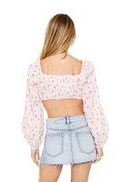 Floral Print Lace-Up Crop Top