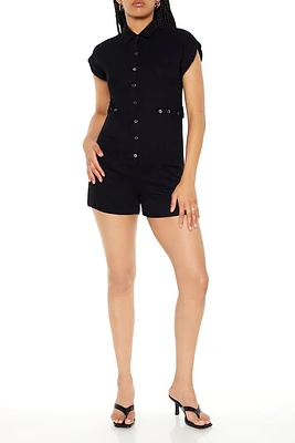 Belted Button-Front Romper