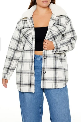 Plus Faux Shearling Plaid Shacket