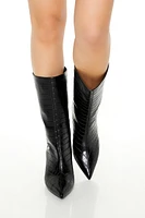 Faux Croc Pointed-Toe Boots