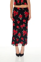 Rose Print Top & Midi Skirt Set