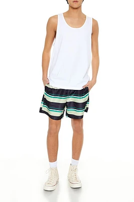 Striped Drawstring Swim Trunks